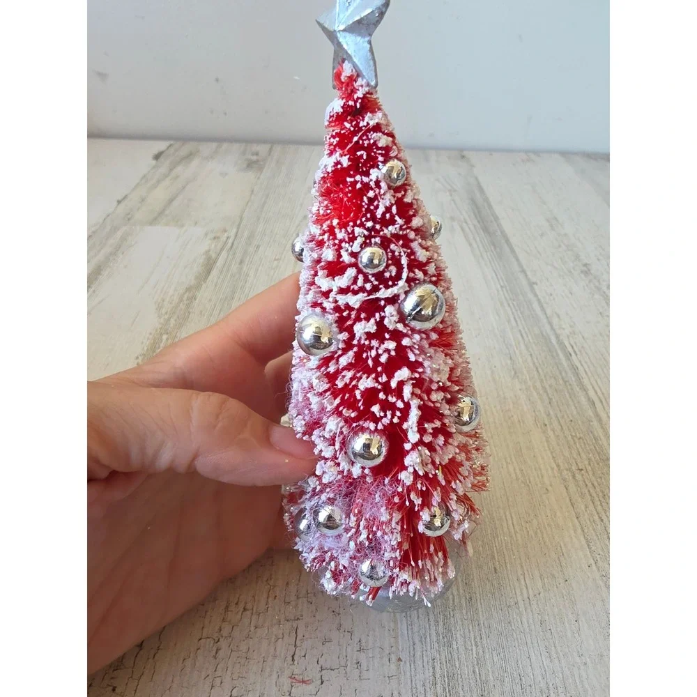 Radko shiny brite bottle brush red tree star silver